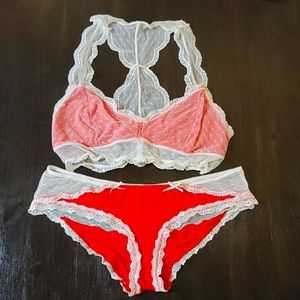 Bralette undergarment set, red and white, Honey dew intimates, Size medium
